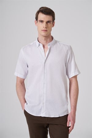 Morven Erkek Bej Trend Regular Fit Düğmeli Yaka Kısa Kol Gömlek