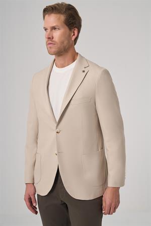 Morven Erkek Bej Trend Slim Fit Mono Yaka Ceket