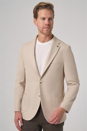 Morven Erkek Bej Trend Slim Fit Mono Yaka Ceket