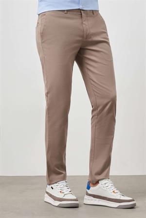 Morven Erkek Bej Yazlık Pamuk Yan Cep Slim Fit Chino Pantolon