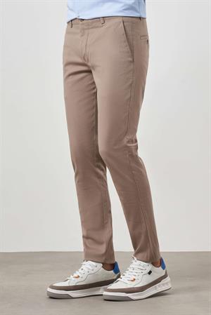 Morven Erkek Bej Yazlık Pamuk Yan Cep Slim Fit Chino Pantolon