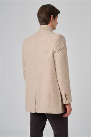 Morven Erkek Bej Yünlü Dynamic Fit Hakim Yaka Kaban
