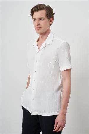 Morven Erkek Beyaz Apaş Yaka Kısa Kol Gömlek