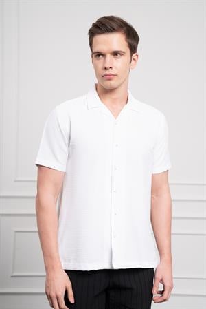 Morven Erkek Beyaz Apaş Yaka Kısa Kol Gömlek