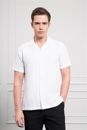 Morven Erkek Beyaz Apaş Yaka Kısa Kol Gömlek