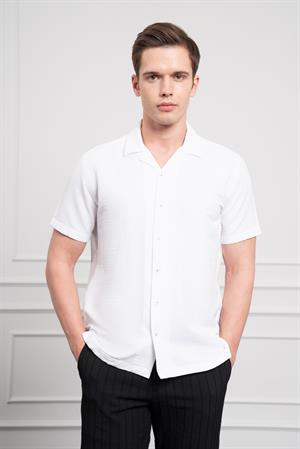Morven Erkek Beyaz Apaş Yaka Kısa Kol Gömlek