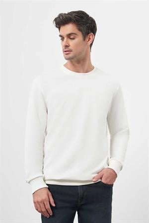 Morven Erkek Beyaz Basic Bisiklet Yaka Sweat-Shirt
