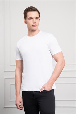 Morven Erkek Beyaz Basic Bisiklet Yaka Dynamic Fit Pamuk T-Shirt