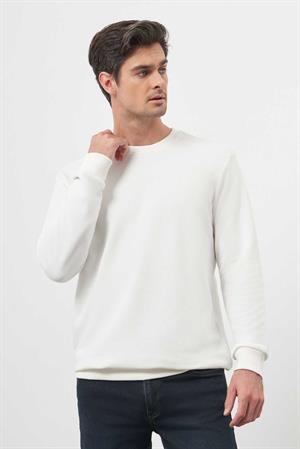 Morven Erkek Beyaz Basic Bisiklet Yaka Sweat-Shirt