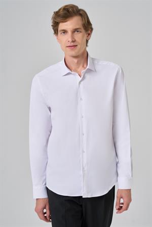 Morven Erkek Beyaz Basic Düz Desen İtalyan Yaka Slim Fit Gömlek