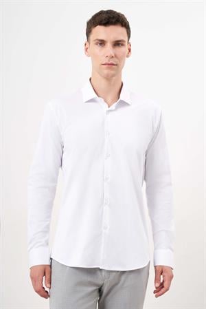 Morven Erkek Beyaz Basic Düz Desen İtalyan Yaka Slim Fit Gömlek