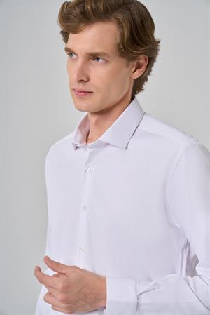 Morven Erkek Beyaz Basic Düz Desen İtalyan Yaka Slim Fit Gömlek