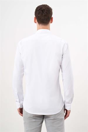 Morven Erkek Beyaz Basic Düz Desen İtalyan Yaka Slim Fit Gömlek