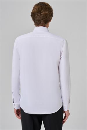 Morven Erkek Beyaz Basic Düz Desen İtalyan Yaka Slim Fit Gömlek