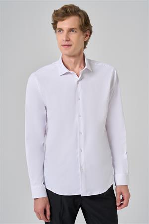Morven Erkek Beyaz Basic Düz Desen İtalyan Yaka Slim Fit Gömlek
