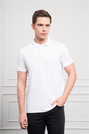 Morven Erkek Beyaz Basic Polo Yaka Dynamic Fit T-Shirt