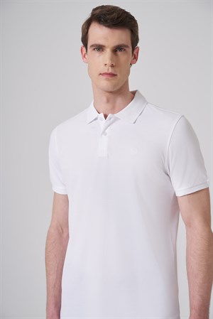 Morven Erkek Beyaz Basic Polo Yaka Dynamic Fit T-Shirt