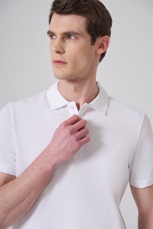 Morven Erkek Beyaz Basic Polo Yaka Dynamic Fit T-Shirt