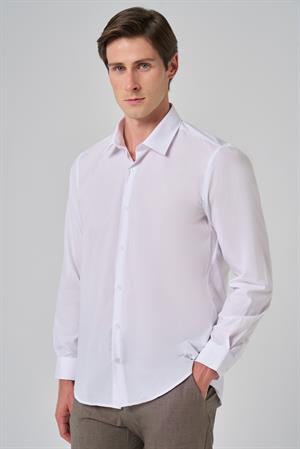 Morven Erkek Beyaz Basic Regular Fit Sert Yaka Gömlek