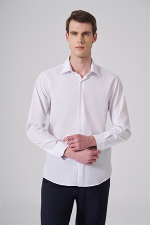 Morven Erkek Beyaz Basic Regular Fit Sert Yaka Gömlek