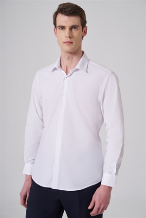 Morven Erkek Beyaz Basic Regular Fit Sert Yaka Gömlek