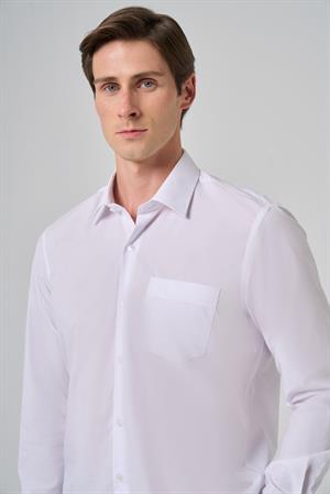 Morven Erkek Beyaz Basic Regular Fit Sert Yaka Cepli Gömlek