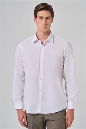 Morven Erkek Beyaz Basic Regular Fit Sert Yaka Gömlek