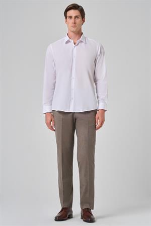 Morven Erkek Beyaz Basic Regular Fit Sert Yaka Gömlek