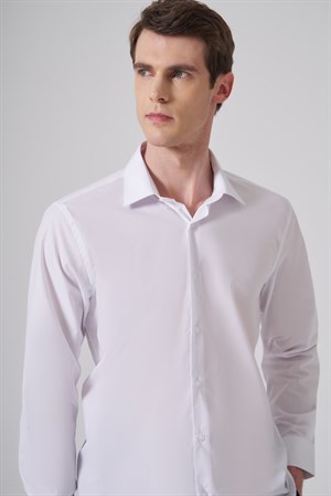Morven Erkek Beyaz Basic Regular Fit Sert Yaka Gömlek