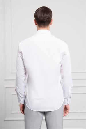 Morven Erkek Beyaz Basic Regular Fit Sert Yaka Cepli Gömlek