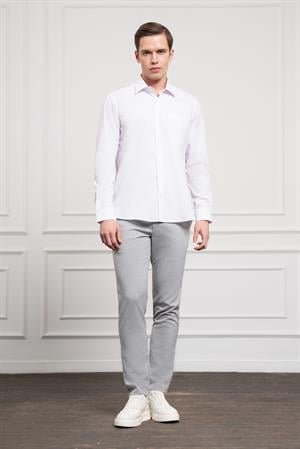 Morven Erkek Beyaz Basic Regular Fit Sert Yaka Cepli Gömlek