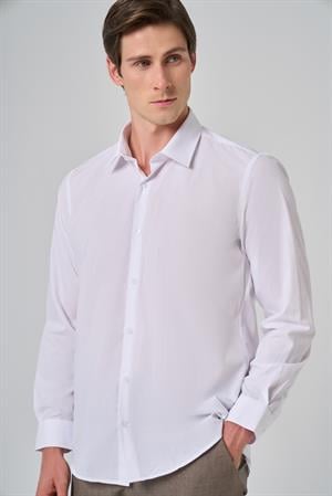 Morven Erkek Beyaz Basic Regular Fit Sert Yaka Gömlek