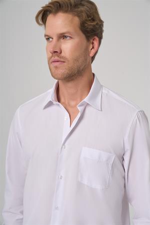 Morven Erkek Beyaz Basic Regular Fit Sert Yaka Cepli Gömlek
