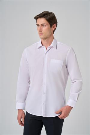 Morven Erkek Beyaz Basic Regular Fit Sert Yaka Cepli Gömlek