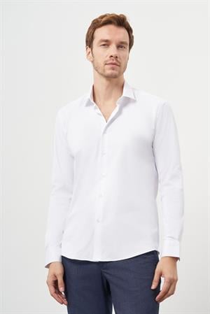 Morven Erkek Beyaz Basic Slim Fit İtalyan Yaka Gömlek