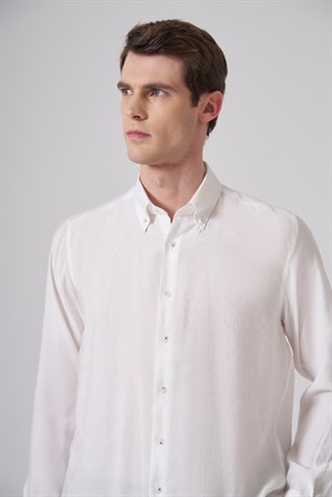 Morven Erkek Beyaz Dynamic Fit Düğmeli Yaka Gömlek Modal