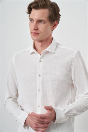 Morven Erkek Beyaz Gofre Trend Desenli Dynamic Fit İtalyan Yaka Gömlek