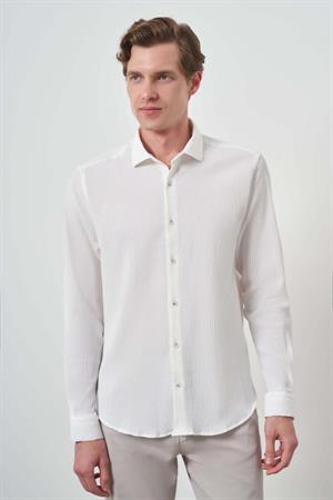 Morven Erkek Beyaz Gofre Trend Desenli Dynamic Fit İtalyan Yaka Gömlek