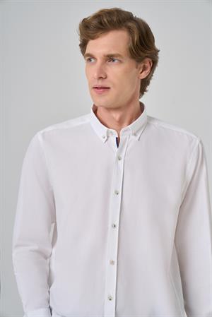 Morven Erkek Beyaz Regular Fit Düğmeli Yaka Gömlek