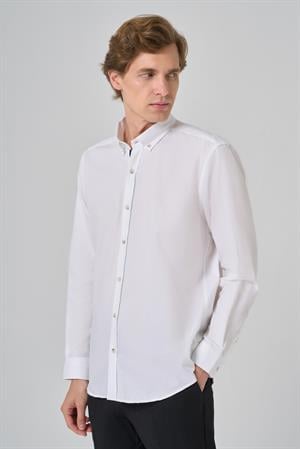 Morven Erkek Beyaz Regular Fit Düğmeli Yaka Gömlek