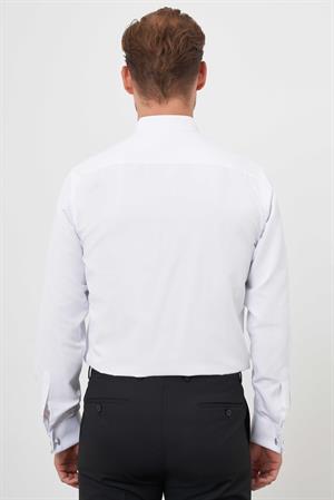 Morven Erkek Beyaz Manşetli Düz Desen Ata Yaka Slim Fit Gömlek