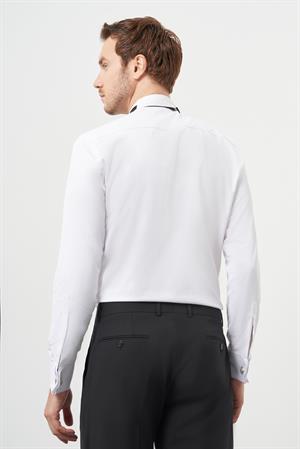 Morven Erkek Beyaz Manşetli Slim Fit Ata Yaka Gömlek
