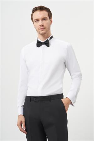 Morven Erkek Beyaz Manşetli Slim Fit Ata Yaka Gömlek
