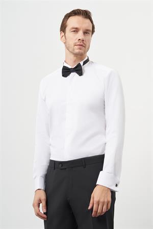 Morven Erkek Beyaz Manşetli Slim Fit Ata Yaka Gömlek