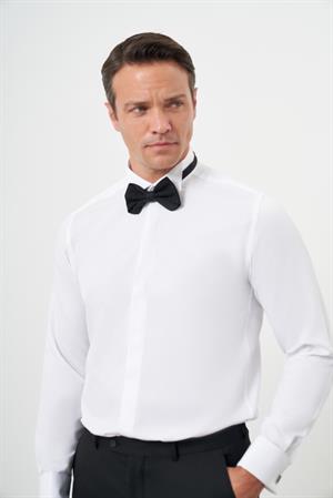 Morven Erkek Beyaz Manşetlii Jakar Desen Ata Yaka Slim Fit Gömlek