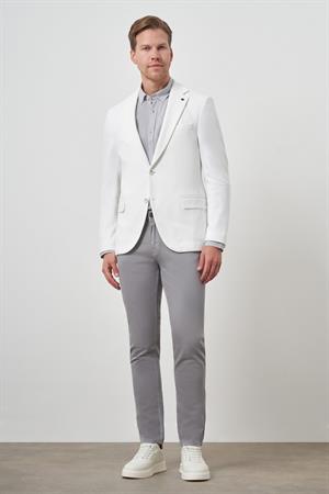 Morven Erkek Beyaz Örme Desenli Mono Yaka Slim Fit Ceket