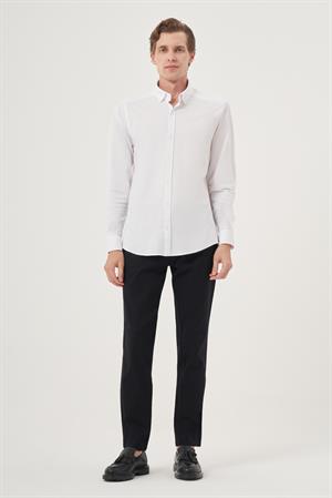 Morven Erkek Beyaz Örme Slim Fit Düğmeli Yaka Gömlek