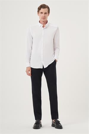 Morven Erkek Beyaz Örme Slim Fit Düğmeli Yaka Gömlek