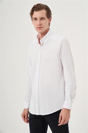 Morven Erkek Beyaz Örme Slim Fit Düğmeli Yaka Gömlek