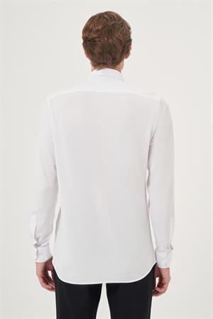 Morven Erkek Beyaz Örme Slim Fit Düğmeli Yaka Gömlek